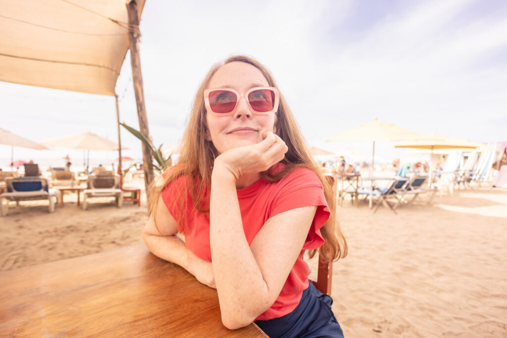Sarah Wesch relaxing at a beach restaurant in Sayulita, Mexico.