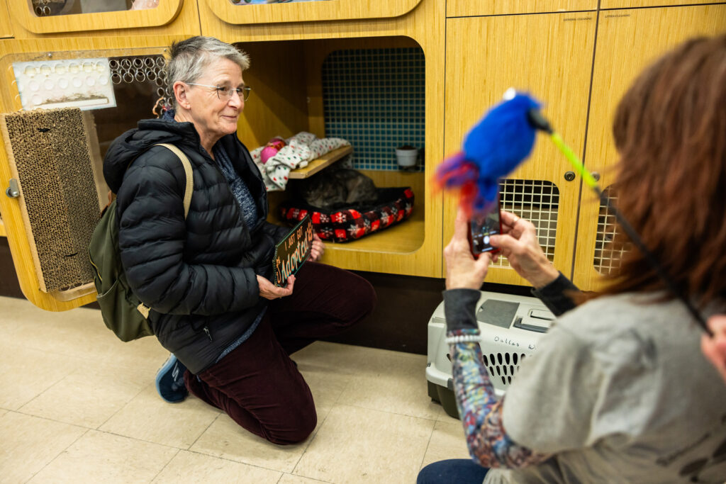 Woman adopts adult cat at Cattails Petco Manhattan Kansas
