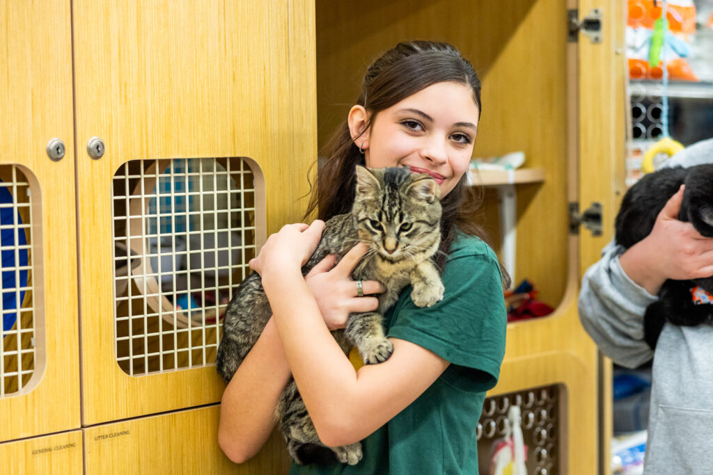 Volunteer at Cattails adoption event in Manhattan Kansas