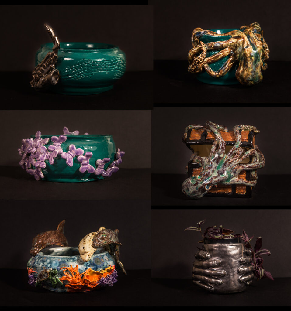 Collection of intricate pottery by Tammy Karin