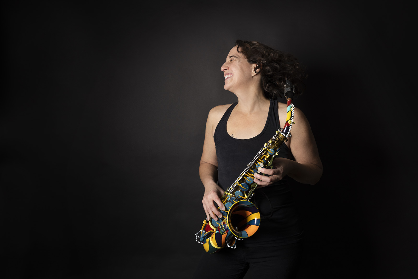 Tammy Karin with painted saxophone