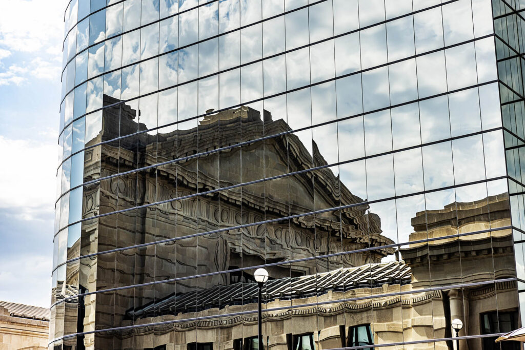 Refflections and Kansas City's urban landscape.