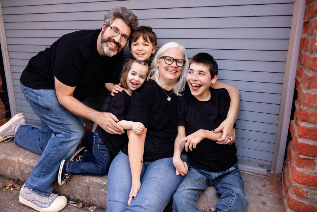 Downtown Manhattan has a wide variety of rustic backdrops for family photos.