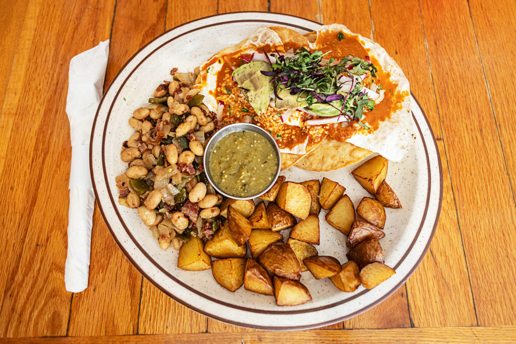Delicious Huevos Rancheros lunch at Ladybird Diner in Lawrence, KS.