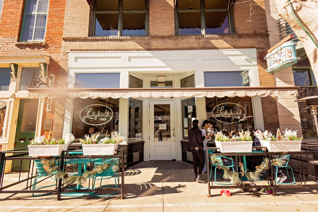 Storefront of Ladybird Diner on Mass Street.