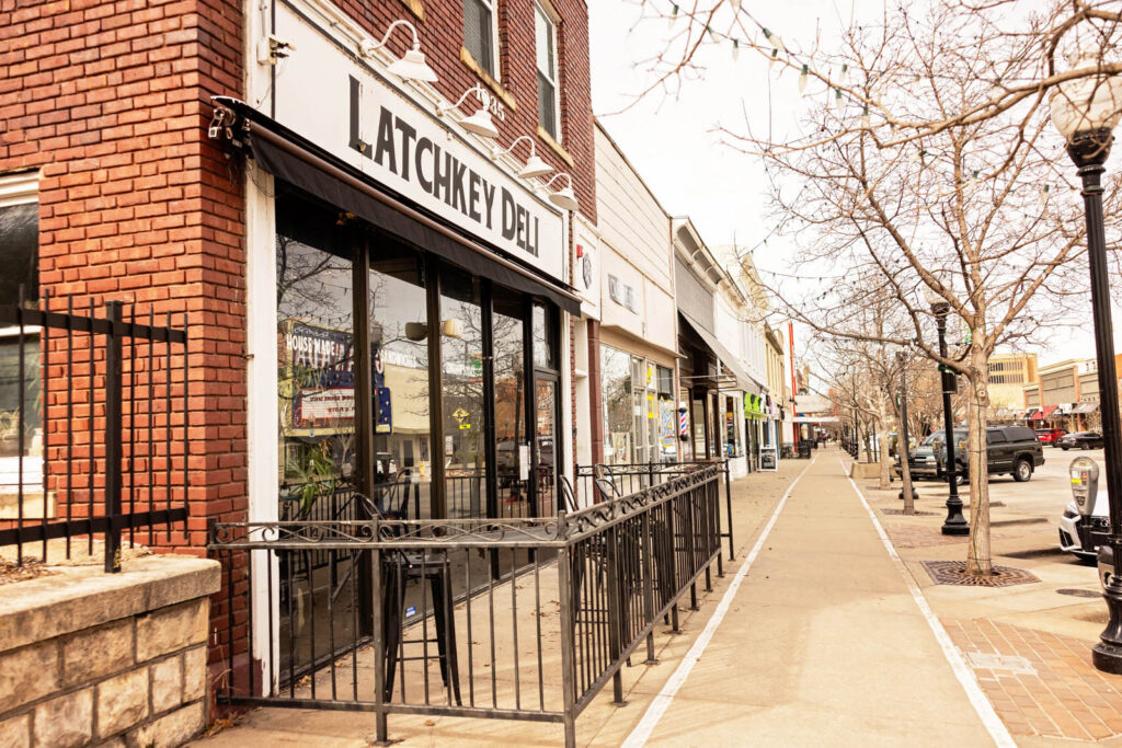 Latchkey Deli storefront on Mass St in Lawrence, KS.