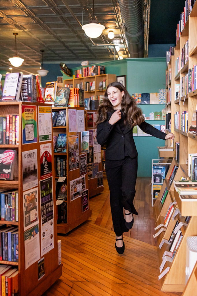 A teenager lost in the stacks during a family photo session in Lawrence KS.