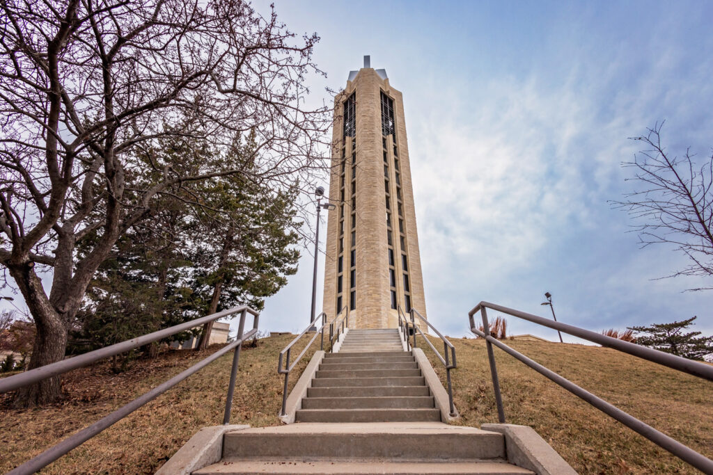 The iconic Memorial Campanile & Carillon makes a dynamic backdrop for family photos.