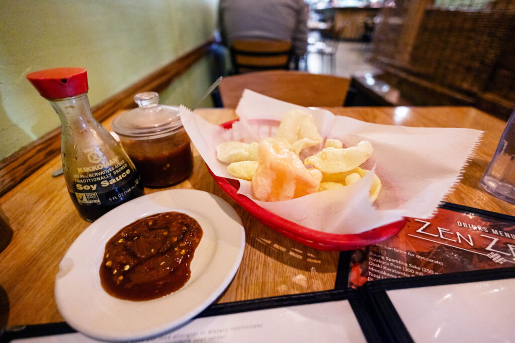 Complimentary shrimp chips served at Zen Zero restaurant.